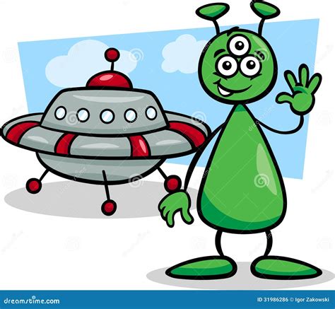 Alien With Ufo Cartoon Illustration Stock Vector Illustration Of