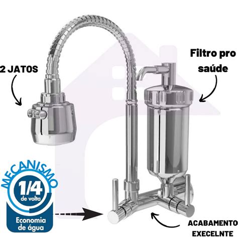 Torneira Filtro Cozinha Parede Gourmet Metal Inox 1 4V Escorrega