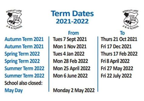 Rowley Lane Junior Infant And Nursery School Term Dates And School Timings