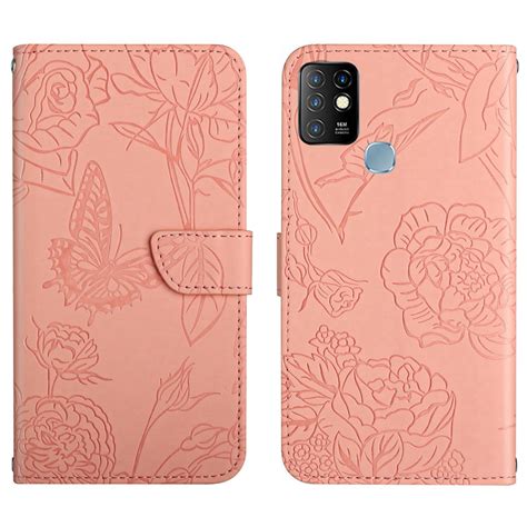 For Infinix Hot HT Skin Feel Butterfly Embossed Flip Leather Phone Case Pink Alexnld