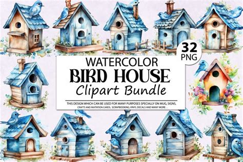 Watercolor Birdhouse Clipart Bundle