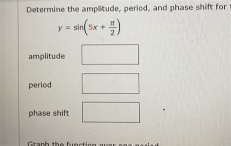 Solved Determine The Amplitude Period And Phase Shift For Y Sin 5x