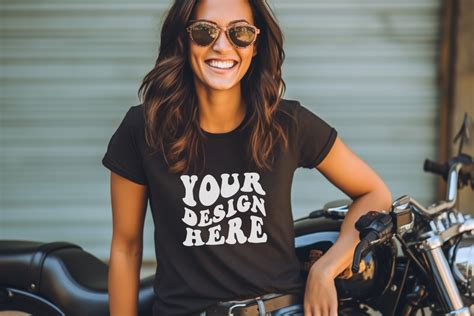 Biker Woman Black T Shirt Mockup Graphic By Ladyandbuns · Creative Fabrica