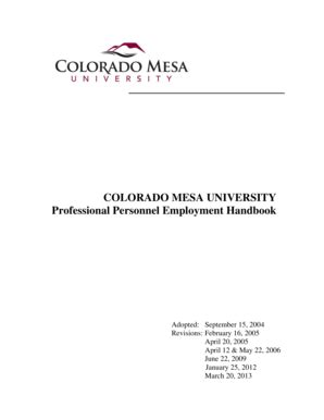 Fillable Online Coloradomesa Professional Personnel Employee Handbook