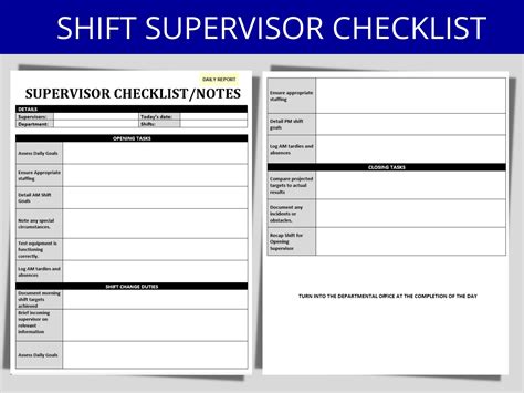 Daily Shift Supervisor Checklist Daily Production Goals Ms Etsy In