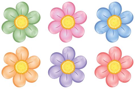 A Set Of Colorful Flowers Isolated Illustration Six Vector Isolated