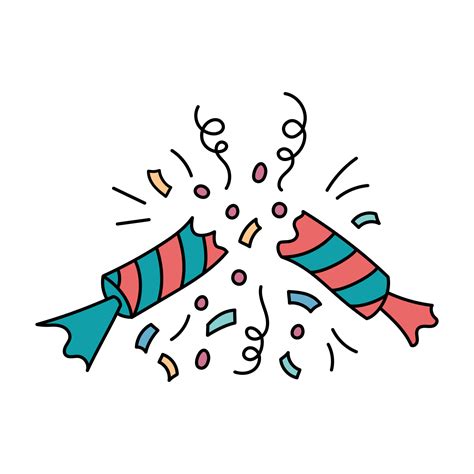 Christmas Cracker Isolated Vector Doodle Illustration Of Broken