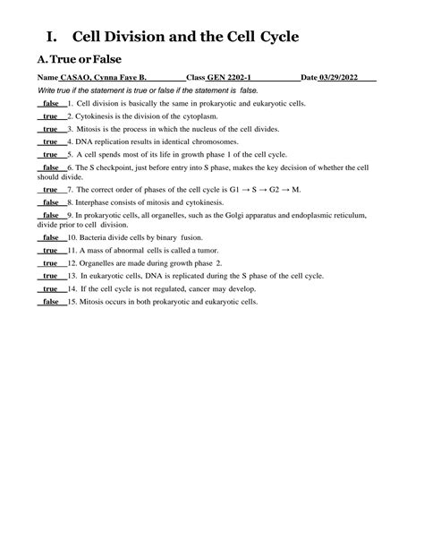 Cell Division Mitosis And Meiosis Worksheet