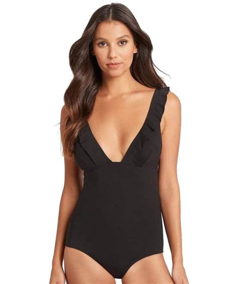 Sea Level Essentials Frill One Piece Swimsuit Black Curvy