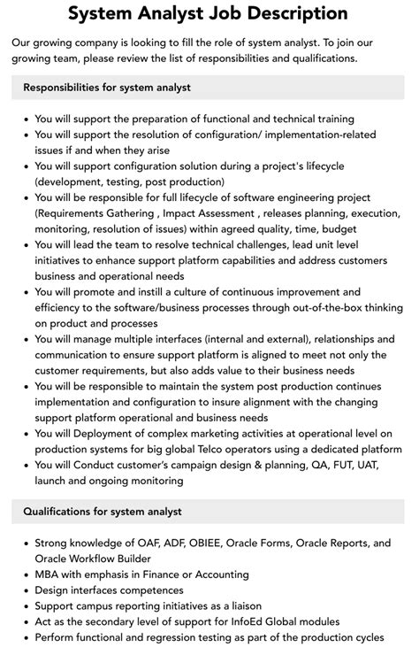 System Analyst Job Description Velvet Jobs