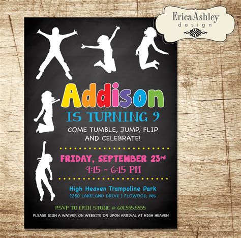 Trampoline Park Birthday Invitation 5 X 7 Digital File Etsy