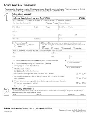 Fillable Online RESET FORM Group Term Life Application Please Complete