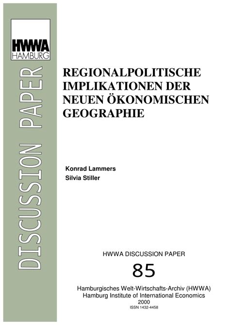 PDF Regionalpolitische Implikationen der neuen ökonomischen Geographie