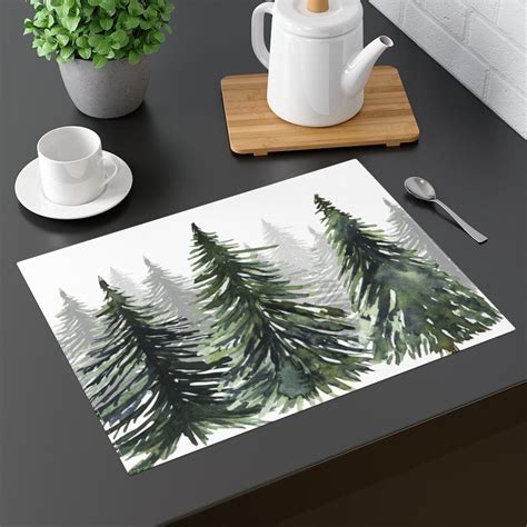 Pine Trees Linen Table Placemat Kitchen Accessories Woods Etsy