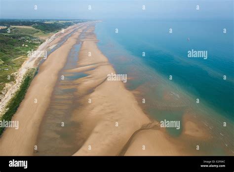 France Calvados Colleville Sur Mer Omaha Beach Aerial View Stock