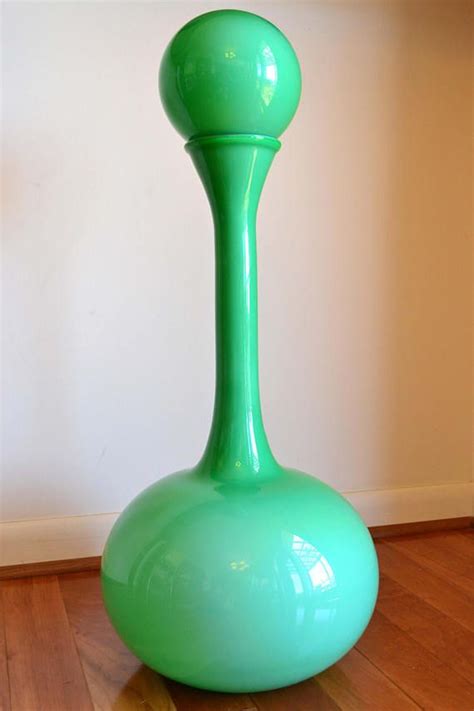 Giant Mid Century Modern Green Glass Wine Decanter With Ball Glass