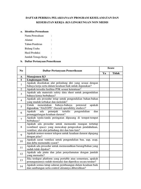 Daftar Checklist Observasi K3