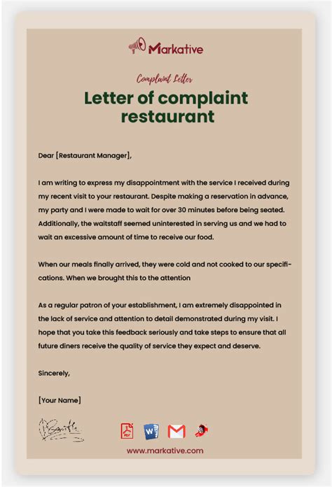 How To Write Letter Of Complaint Restaurant Free Samples Markative