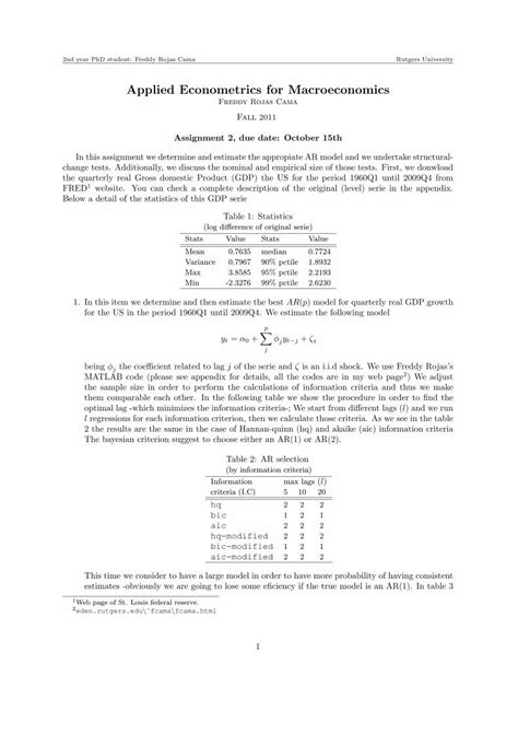 PDF Applied Econometrics For Macroeconomics Department Of Economics