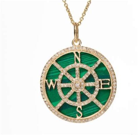 Malachite Gold Charms Pendant 14k Gold Compass Necklace Travel Necklace Graduation T