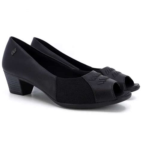 Sapato Feminino Peep Toe Tramado Preto Usaflex Ac Preto