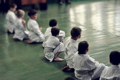 Premium Photo | Kids of karate training and exam in karate