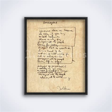 John Lennon Imagine Song Handwritten Lyrics Poster Rock Music Art Vintage Print Digital