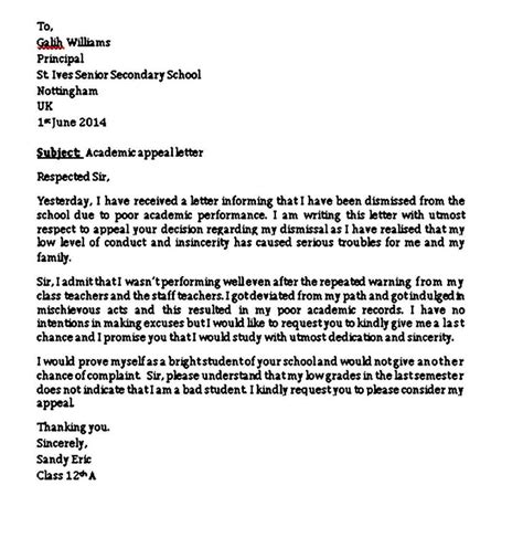 Letter Of Appeal Template