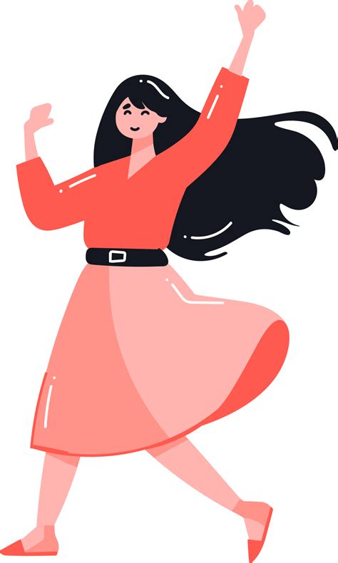 Hand Drawn Happy Woman Dancing In Flat Style 27119481 PNG