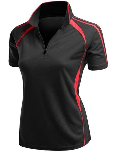 Xpril Womens Coolmax 2 Tone Collar Zipup Golf Polo Shirts Polo T