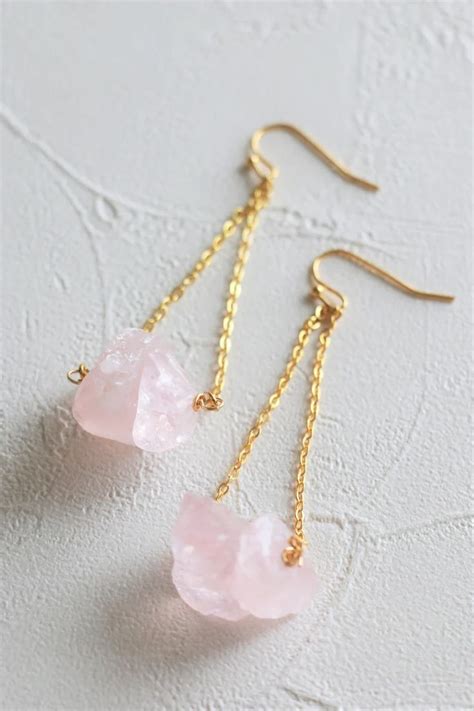 Rose Quartz Earrings Raw Crystal Earrings Gemstone Earrings Raw