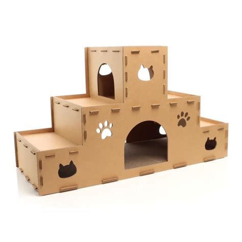 Plateforme Pour Chats En Carton Avec Entr E Grattoir Niche Raccord