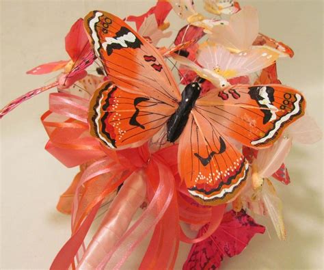 Coral And Ivory Butterfly Bridal Bouquet Ready To Ship Etsy Bridal