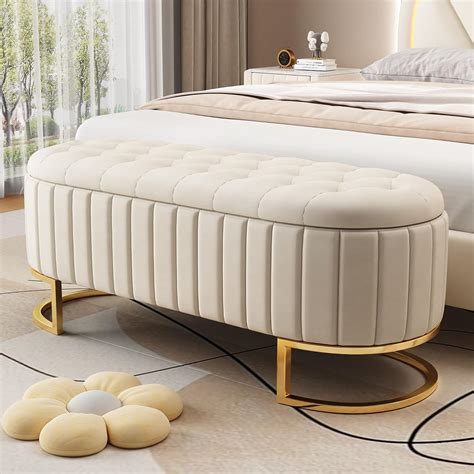 Polibi Elegant Upholstered Velvet Storage Ottoman With