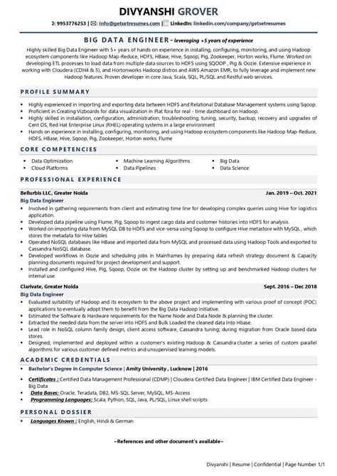 Big Data Engineer Resume Examples And Template With Job Winning Tips