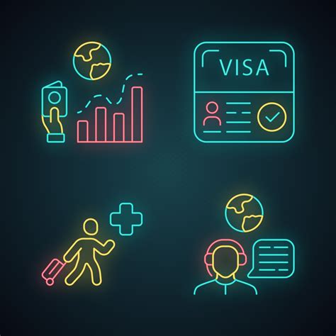 Immigration Neon Light Icons Set Migration Rate Start Up Visa