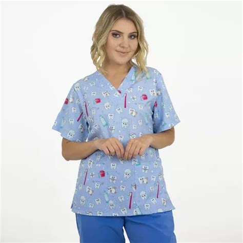 Scrub Feminino Estampado Dentinhos Pijama Cir Rgico Parcelamento