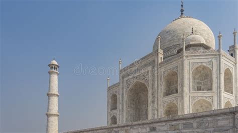 Beautiful White Marble Taj Mahal Against The Blue Sky Stock Photo