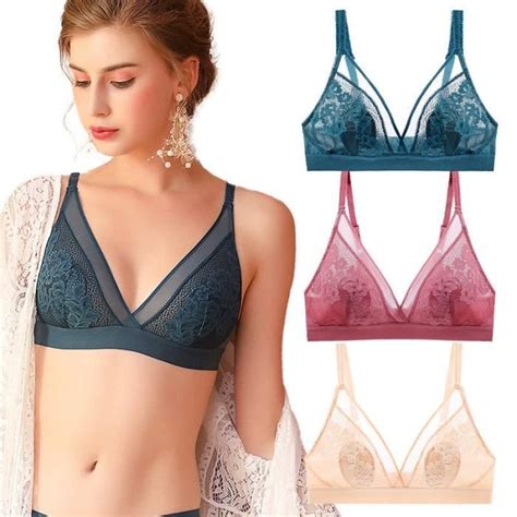 Lot De Soutien Gorges Dentelle Sans Armature Bralette Triangle Col V