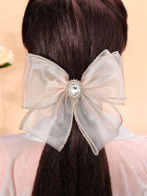 Rhinestone And Bow Decor Hair Clip Diy Hair Accessories Diy Hair Bows Bows Diy Ribbon