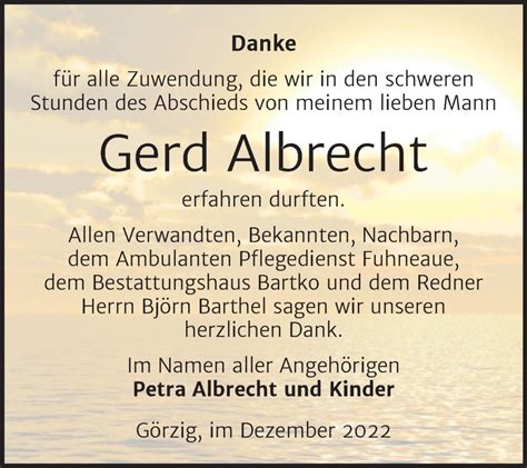 Traueranzeigen Von Gerd Albrecht Abschied Nehmen De