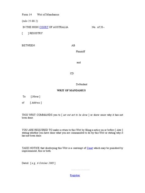 how to file a writ of mandamus in federal court