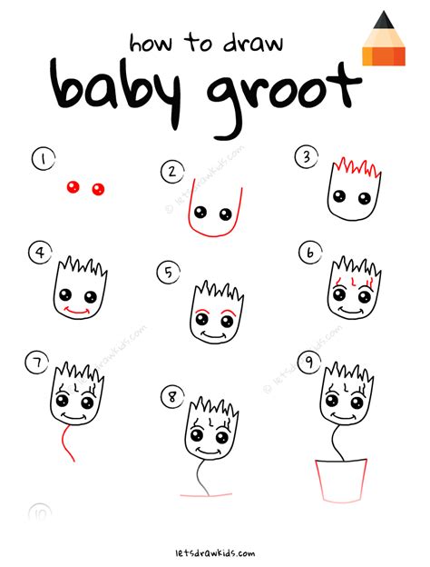 How To Draw A Cute Baby Groot Easy Step By Step Drawing And Coloring ...