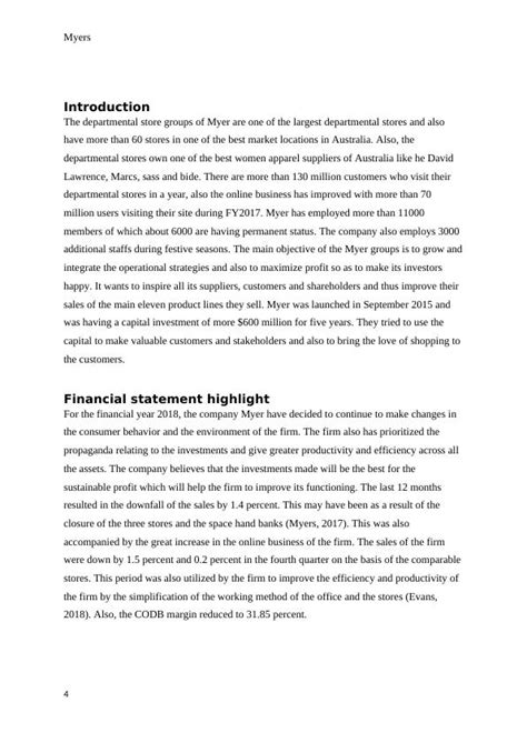 myers financial statement analysis  future forecast