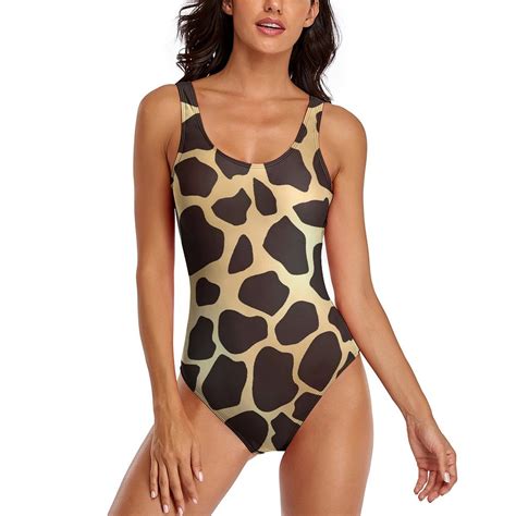 Blue Giraffe Swimsuit Animal Print One Piece Swimwear Push Up Bodysuit