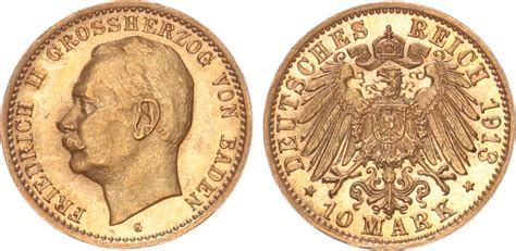 Baden 10 Mark 1913 Großherzog Friedrich II 1907 1918 Prachtexemplar