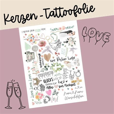 DIN A4 Tattoofolie Hochzeit für Kerzen Keramik