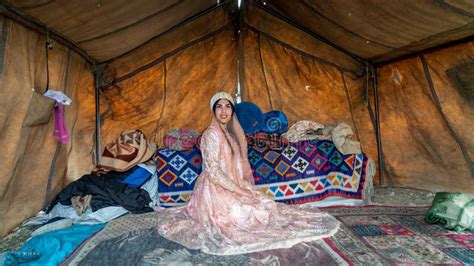 Beautiful Qashqai Nomadic Woman Inside Her Tent Shiraz Iran Editorial