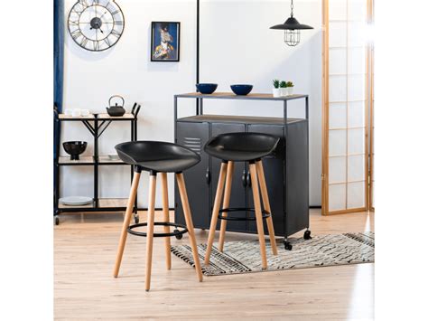 Lot De 2 Tabourets De Bar Modernes Noir Et Design Au Style Scandinave