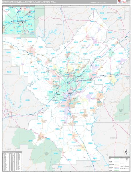 Birmingham Hoover Al Metro Area Zip Code Wall Map Premium Style By Marketmaps Mapsales